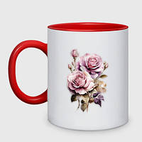 Чашка с принтом двухцветная «Винтажные розы акварельные цвета » (цвет чашки на выбор)