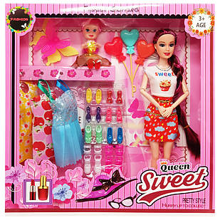 Ігровий набір Лялька з донькою "Quenn Sweet" Bambi 313K43(Orange-Blue) з аксесуарами, Time Toys