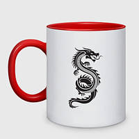 Чашка с принтом двухцветная «Дракон тату» (цвет чашки на выбор)
