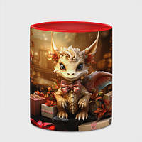 Чашка с принтом «Белый новогодний дракон с подарками» (цвет чашки на выбор)