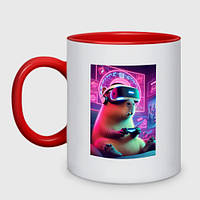 Чашка с принтом двухцветная «Каппи в виртуальном шлеме» (цвет чашки на выбор)