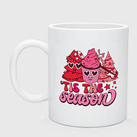 Чашка с принтом керамическая «Tis the season - розовые ёлки и мороженка - christmas»