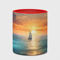 Кухоль з принтом з повним замком «Яхта на заході сонця» (колір чашки на вибір)