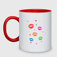 Чашка с принтом двухцветная «Следы от помады» (цвет чашки на выбор)