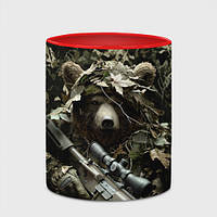Чашка с принтом «Медведь снайпер маскировка» (цвет чашки на выбор)