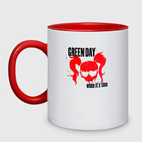 Чашка с принтом двухцветная «Green Day when it's time» (цвет чашки на выбор)