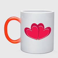 Чашка с принтом хамелеон «Два сердечка с контуром» (цвет чашки на выбор)