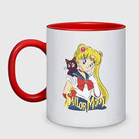 Чашка с принтом двухцветная «Sailor Moon & Luna» (цвет чашки на выбор)