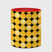 Кухоль з принтом із повним замком «Золоті монети Біткоїн, Доджкоїн, Шиба іну патерном» (колір чашки на