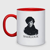 Чашка с принтом двухцветная «Шерлок Холмс Sherlock» (цвет чашки на выбор)