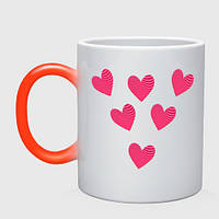 Чашка с принтом хамелеон «Сердечки с волнистыми линиями» (цвет чашки на выбор)