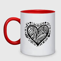 Чашка с принтом двухцветная «Декоративная татуировка сердце» (цвет чашки на выбор)