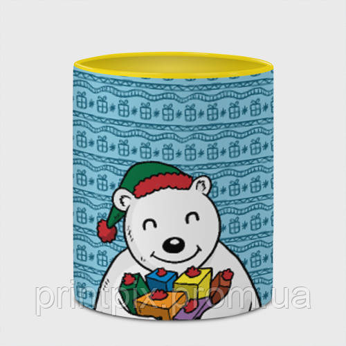 Кухоль з принтом з повним замком «Новорічний ведмедик» (колір чашки на вибір)