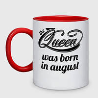 Чашка с принтом двухцветная «Королева рождена в августе» (цвет чашки на выбор)