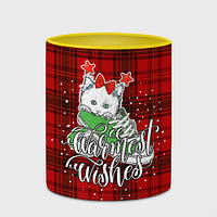 Чашка с принтом «Новогодняя кошка» (цвет чашки на выбор)