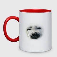 Чашка с принтом двухцветная «Пушистый носик морского котика или Байкальская нерпы» (цвет чашки на выбор)