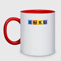 Чашка с принтом двухцветная «Хакер - химическими элементами» (цвет чашки на выбор)