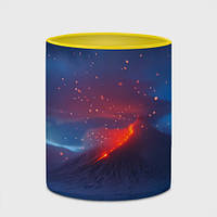 Чашка с принтом «Извержение вулкана ночью» (цвет чашки на выбор)