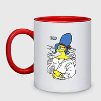 Чашка с принтом двухцветная «Margeconda - collaboration Мардж Джоконда» (цвет чашки на выбор)
