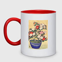 Чашка с принтом двухцветная «Blooming Azalea in Blue Pot Цветущая азалия» (цвет чашки на выбор)