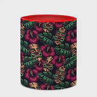 Чашка с принтом «Тропический фон с Гавайскими масками тики» (цвет чашки на выбор)