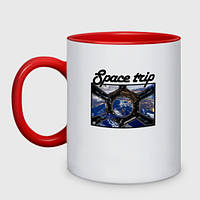 Чашка с принтом двухцветная «Вид из космоса на планету Земля » (цвет чашки на выбор)