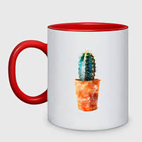 Чашка с принтом двухцветная «Колючий кактус в горшке » (цвет чашки на выбор)