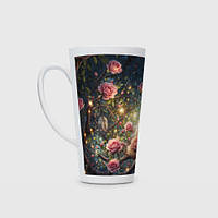 Чашка с принтом Латте « Рыжий кот в розовых розах на дереве»