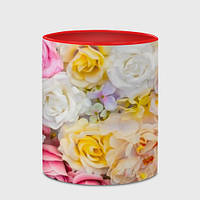 Чашка с принтом «Розы белые желтые и розовые» (цвет чашки на выбор)