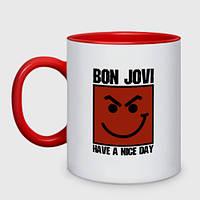 Чашка з принтом двоколірний «Bon Jovi, have a nice day» (колір чашки на вибір)