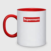 Чашка с принтом двухцветная «Супер мама» (цвет чашки на выбор)