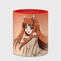 Чашка с принтом «Милая аниме девочка-оборотень - Волчица и пряности» (цвет чашки на