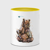 Чашка с принтом «Медведь с бабочкой» (цвет чашки на выбор)