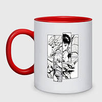 Чашка с принтом двухцветная «Manga page from Evangelion. monochrome» (цвет чашки на выбор)