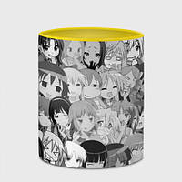 Чашка с принтом «Кавалькада лиц аниме девочек. монохром» (цвет чашки на выбор)