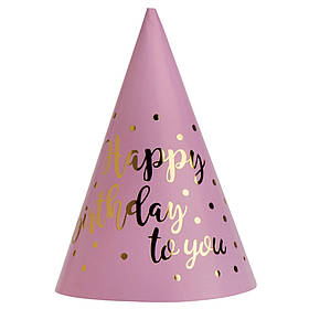 Набір ковпаків "Happy Birthday", 6 шт, рожевий, 20 см YOO-HOO!