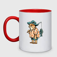 Чашка с принтом двухцветная «Кот рыбак» (цвет чашки на выбор)