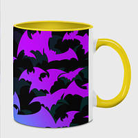 Чашка с принтом «Летучие мыши хеллоуин неон halloween neon» (цвет чашки на выбор)
