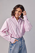Жіноча сорочка в стилі oversize в смужку — рожевий колір, M/L (є розміри)