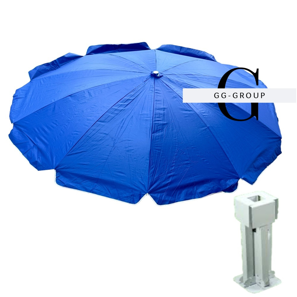 Зонт 2.5м с серебряным напылением Синий 8 спиц с подставкой - фото 1 - id-p2107023991