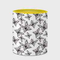 Чашка с принтом «Ажурные черный бабочки на белом фоне» (цвет чашки на выбор)