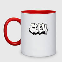 Чашка с принтом двухцветная «Geek graffiti» (цвет чашки на выбор)