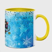 Чашка с принтом «Санта на дино с подарками и пивом к Новому году» (цвет чашки на выбор)