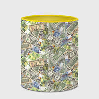 Чашка с принтом «Разная Денежная Валюта Доллары, Евро, Франки» (цвет чашки на выбор)