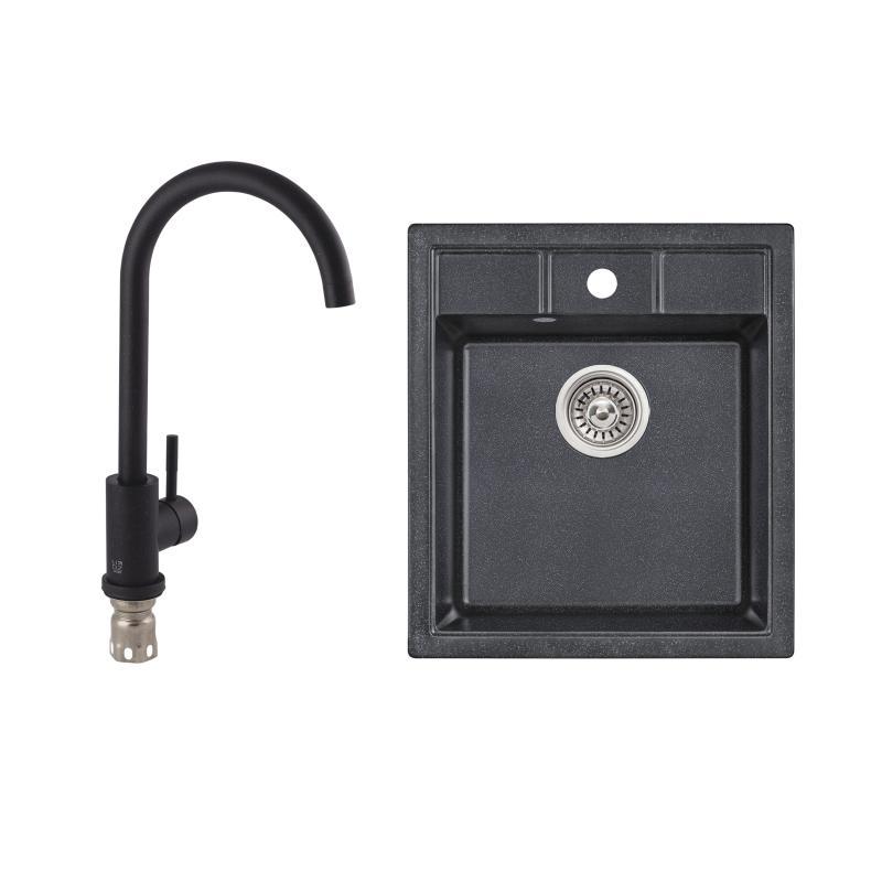 Набір: Кухонна мийка Lidz 460х515/200 BLA-03 (LIDZBLA03460515200) + Lidz Aria Змішувач для кухні 015F (k35), фото 1