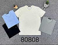Однотонная футболка с V-образным вырезом белая люкс качество fms