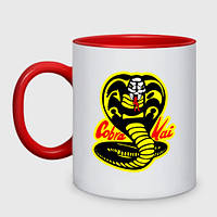 Чашка с принтом двухцветная «Кобра кай лого» (цвет чашки на выбор)