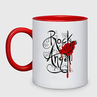 Чашка с принтом двухцветная «Rock angel red rose»