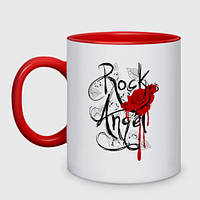 Кружка с принтом двухцветная «Rock angel red rose»