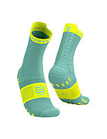 Високотехнологічні бігові безшовні шкарпетки Compressport Pro Racing Socks V4.0 Trail, Shell Blue/Safe Yellow, T2 (39-41)